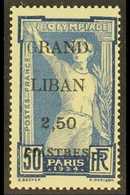 LEBANON 1924 2.50p On 50c Ultramarine "GRAND LIBAN" Surcharge On Olympic Games With THIN "G" IN "GRAND" VARIETY (Yvert 2 - Altri & Non Classificati