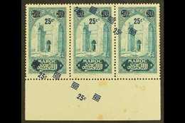 MOROCCO 1930-1 25c On 30c Porte De Chella, SURCHARGE DOUBLE (ONE DIAGONAL) In A  Lower Marginal STRIP OF THREE, Further  - Sonstige & Ohne Zuordnung