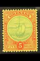 1908-11 5s Green And Red On Yellow Badge SG 88, Fine Mint.  For More Images, Please Visit Http://www.sandafayre.com/item - Grenade (...-1974)