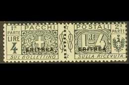 ERITREA PARCEL POST 1916 4L Slate With Small "ERITREA" Overprint, Sassone 8 Or SG P60, Fine Mint Horizontal Pair, Signed - Otros & Sin Clasificación