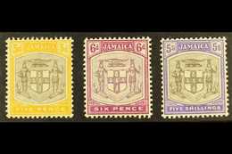 1905-11 5d, 6d And 5s "Arms", SG 43/45, Very Fine Mint. (3 Stamps)  For More Images, Please Visit Http://www.sandafayre. - Jamaica (...-1961)