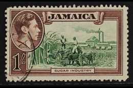 1938 1s Green And Purple Brown, "Sugar Industry", Variety "Repaired Chimney", SG 130a, Used. For More Images, Please Vis - Jamaïque (...-1961)