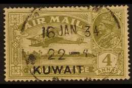 1933 4a Olive Green, Airmail, SG 33, Very Fine Used. For More Images, Please Visit Http://www.sandafayre.com/itemdetails - Kuwait
