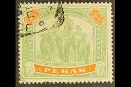 PERAK 1895-99 $25 Green & Orange Elephants, SG 80, Postally Used With "Ipoh" Squared-circle Postmark, Faded Colour, Smal - Autres & Non Classés
