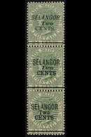 SELANGOR 1891 2c On 24c Green, SG 44 - 46, As A Superb Mint Vertical Strip Of 3. For More Images, Please Visit Http://ww - Sonstige & Ohne Zuordnung