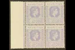 1938-49 2r50 Pale Violet (Ordinary Paper), SG 261a, NHM Marginal Block Of 4. Superb (4 Stamps) For More Images, Please V - Mauritius (...-1967)