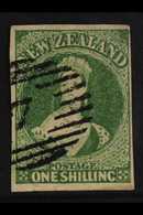 1862-64 1s Yellow Green Chalon, Davies Printing, SG 46, With Four Clear To Large Margins And Neat "7" Cancel. Some Thinn - Altri & Non Classificati