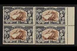 1936-42 2½d Chocolate & Slate "Mount Cook", Variety "LINE ACROSS FLOWER", SG 581ca & SG 581c, Positional Block Of 4, Nev - Sonstige & Ohne Zuordnung