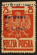 1945 3z On 25g Dull Red Typo With "Warszawa" Liberation Overprint (Michel 390 IXb, SG 516a), Very Fine Cds Used Upper Ma - Other & Unclassified