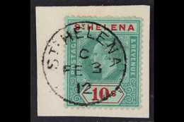 1908 10s Green And Red On Green, Ed VII, SG 70, Superb Used On Piece. For More Images, Please Visit Http://www.sandafayr - Isola Di Sant'Elena