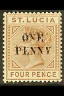 1891-92 VARIETY One Penny On 4d Brown "Top Left Triangle Detached" Variety, SG 55e, Very Lightly Hinged Mint, A Beautifu - Ste Lucie (...-1978)