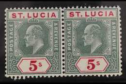 1904 - 10 5s Green And Carmine, Wmk MCA, Ed VII, SG 76, Superb Never Hinged Mint Horizontal Pair. For More Images, Pleas - St.Lucia (...-1978)