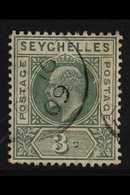 1906 3c Dull Green With SLOTTED FRAME Variety, SG 61 Var, Fine Used, Fresh. For More Images, Please Visit Http://www.san - Seychelles (...-1976)