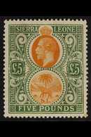 1921 - 27 £5 Orange And Green, Geo V With Elephant And Palm, Wmk Script CA, SG 148, Mint. Lovely Fresh Stamp With Bright - Sierra Leone (...-1960)