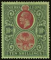 1921-27 10s Red & Green/green, Wmk Mult Script CA, SG 142, Very Fine Mint For More Images, Please Visit Http://www.sanda - Sierra Leona (...-1960)