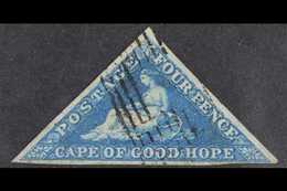 CAPE OF GOOD HOPE 1853 4d Deep Blue On Deeply Blued Paper, SG 2, Used With 3 Margins And Neat Cancel. For More Images, P - Non Classificati