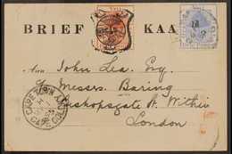 ORANGE FREE STATE 1895 (26 Apr) Post Card To London With ½d Postcard Stamp Uprated By 1d On 3d Ultramarine (SG 55) Tied  - Unclassified