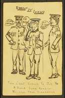 1918 HAND ILLUSTRATED POSTCARD KGV ½d Stationery Postcard, Hand-drawn Illustration Of A Soldier Flanked By Two Sergeants - Ohne Zuordnung