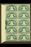 UNION VARIETY 1949 1½d Inauguration Of Voortrekker Monument, Left Marginal Block Of 10 Affected By TWO LARGE GREEN INK B - Unclassified