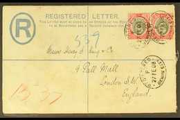 1906 (Feb 27th) 2d Registered Envelope To London uprated With 1d Pair Tied By BENIN CITY Oval Cancels, London (red) Hood - Nigeria (...-1960)