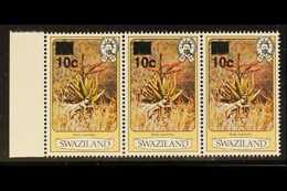 1984 10c On 4c Surcharge Perf 13½ Without Imprint Date, SG 471, Never Hinged Mint Marginal Horizontal STRIP Of 10, Fresh - Swasiland (...-1967)