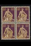 1908 40c Orange Yellow & Purple "Helvetia", Mi 106x, SG 236, BLOCK OF 4, Never Hinged Mint (4 Stamps) For More Images, P - Other & Unclassified