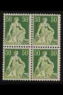 1908 50c Yellow Green & Deep Green "Helvetia" Chalky Paper, Smooth Gum, Mi 107y, SG 240b, BLOCK OF 4, Never Hinged Mint  - Otros & Sin Clasificación