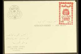 KINGDOM OF YEMEN POSTAL STATIONERY 1966 10b Red On White Aerogramme, Very Fine Unused, Ex The Conde Collection. Very Rar - Jemen