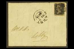 1840 1d Black "K E" Plate 1b, SG 2, Used On Large Piece Of Entire Front, Tied By Black Maltese Cross Postmark, "DERBY /  - Non Classificati