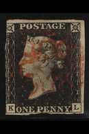 1840 1d Black 'KL' Plate 2, SG 2, Lightly Used With Red Maltese Cross Cancel, Almost Three Margins A Little Rough At The - Unclassified