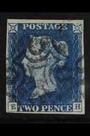 1840 2d Blue "E H" Plate 1, SG 5, Fine Used With Black Maltese Cross Cancels, Four Good To Large Margins, Repaired Pin H - Andere & Zonder Classificatie