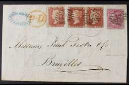 1855 (5 Dec) Entire Letter Addressed To Belgium, Bearing 1854-57 1d (x3) SG 29 And 1855-57 4d Wmk Small Garter SG 62 Tie - Other & Unclassified