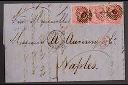 1859 (Dec) A Neat And Attractive Entire Letter From London To Naples, Bearing 4d Rose Strip Of Three Tied By "15" Cancel - Altri & Non Classificati