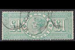 1891 £1 Green, SG 212, Lightly Used With Oval Cancels, Tiny Surface Scuff At Right, Fresh Colour. For More Images, Pleas - Sonstige & Ohne Zuordnung