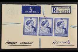 1948 (1 Jun) Registered Env To Australia With Strip 3 1948 £1 Silver Wedding Stamps Cancelled Preston - Lancs Cds's (1 S - Sin Clasificación