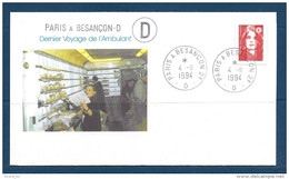 Env Dernier Voyage De L'ambulant, Paris à  Besançon- D, 4-11-94, , N°2819 Y Et T - Poste Ferroviaire