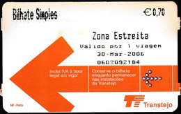 Boat Ticket, Portugal - Tejo River / 2006, TT Transtejo - Zona Estreita - Europe