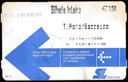 Boat Ticket, Portugal - Tejo River / 2006, Softlusa - Terreiro Do Paço, Lisboa To Barreiro - Europa