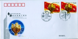 2007 , CHINA ,  S.P.D. - F.D.C. , 10º ANIVERSARIO DE LA REUNIFICACIÓN DE HONG KONG Y CHINA , EMISIÓN CONJUNTA - Cartas & Documentos