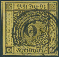 BADEN 7 O, 1853, 6 Kr. Schwarz Auf Gelb, Allseits Breitrandig, Pracht - Sonstige & Ohne Zuordnung