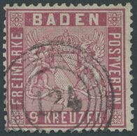 BADEN 12 O, 1861, 9 Kr. Karmin, Nummernstempel 124 (St. Georgen), üblich Gezähnt Pracht, Mi. (220.-) - Other & Unclassified