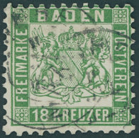 BADEN 21a O, 1862, 18 Kr. Grün, K2 MANNHEIM, Leichte Waagerechte Bugspur Sonst Pracht, Kurzbefund Stegmüller, Mi. 700.- - Sonstige & Ohne Zuordnung