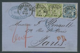 BADEN 23,25a BRIEF, 1871, 1 Kr. Grün Und 7 Kr. Blau Mit Tax-Vermerk 6 WF (weiter Franco Für Den Französischen Portoantei - Other & Unclassified