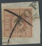 BAYERN 4I BrfStk, 1849, 6 Kr. Braunorange, Type I, L 2 HOF Und Federkreuz Auf Briefstück (zur Kontrolle Gelöst Und Mit F - Autres & Non Classés