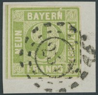 BAYERN 5d PF IV BrfStk, 1852, 9 Kr. Gelbgrün Mit Plattenfehler N Von Bayern Links Nach Oben Verlängert Und Weißer Punkt  - Autres & Non Classés