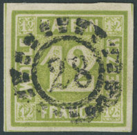 BAYERN 12 O, 1862, 12 Kr. Dunkelgelbgrün, Idealer Zentrischer Offener MR-Stempel 28, Kabinett - Andere & Zonder Classificatie