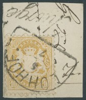 BAYERN 29Yb BrfStk, 1873, 10 Kr. Dunkelgelb, Wz. Weite Rauten, Segmentstempel LOHHOF Und Nebenstempel Chargé, Kabinettbr - Autres & Non Classés