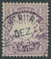 BAYERN 31a O, 1875, 1 M. Violett, Leichte Bugspur Sonst Pracht, Mi. 80.- - Otros & Sin Clasificación