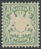 BAYERN 38aII **, 1876, 5 Pf. Bläulichgrün Mit Plattenfehler Randlinie Unter E In Pfennig Eingedellt, Postfrisch, Kabinet - Other & Unclassified