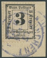 BAYERN P 3X BrfStk, 1870, 3 Pf. Schwarz, Wz. Enge Rauten, Stempel MÜNCHEN 1, Prachtbriefstück, Gepr. U.a. Brettl, Mi. (6 - Other & Unclassified